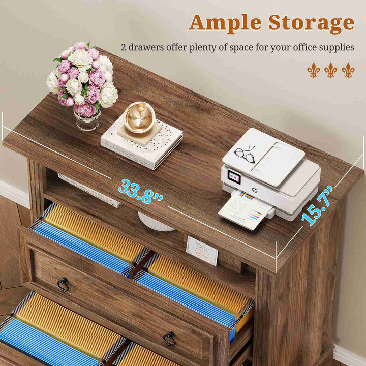 SEDETA 33.8 Inch 2 Drawer File Cabinet Farmhouse Wood File Cabinets Wood Lateral File Cabinet with Printer Stand Storage Shelf