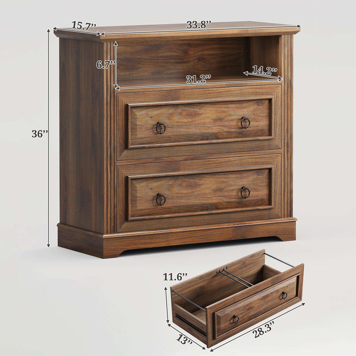 SEDETA 33.8 Inch 2 Drawer File Cabinet Farmhouse Wood File Cabinets Wood Lateral File Cabinet with Printer Stand Storage Shelf
