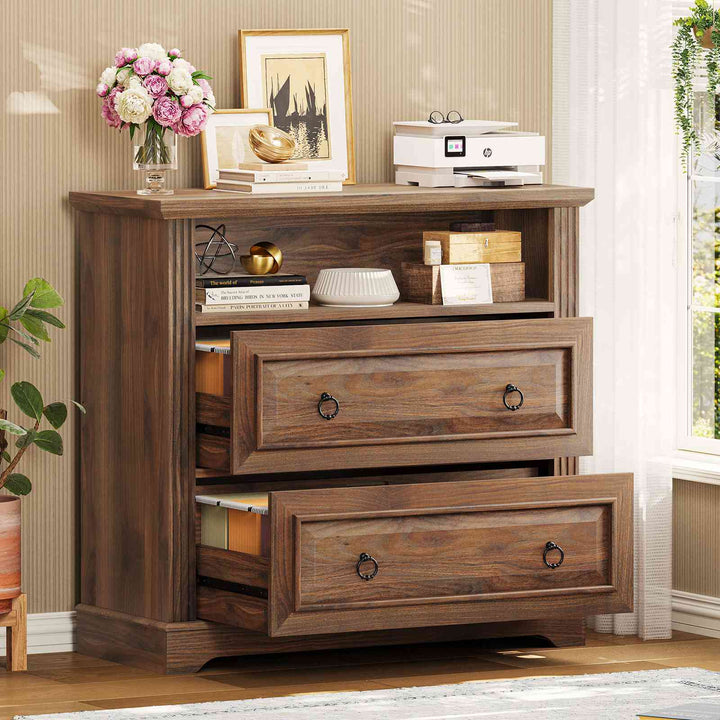 SEDETA 33.8 Inch 2 Drawer File Cabinet Farmhouse Wood File Cabinets Wood Lateral File Cabinet with Printer Stand Storage Shelf