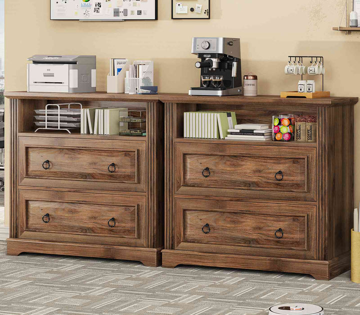 SEDETA 33.8 Inch 2 Drawer File Cabinet Farmhouse Wood File Cabinets Wood Lateral File Cabinet with Printer Stand Storage Shelf