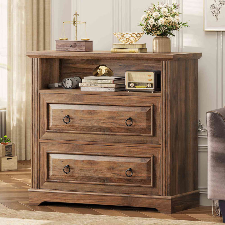 SEDETA 33.8 Inch 2 Drawer File Cabinet Farmhouse Wood File Cabinets Wood Lateral File Cabinet with Printer Stand Storage Shelf