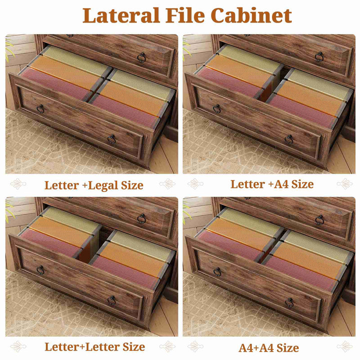 SEDETA 33.8 Inch 2 Drawer File Cabinet Farmhouse Wood File Cabinets Wood Lateral File Cabinet with Printer Stand Storage Shelf