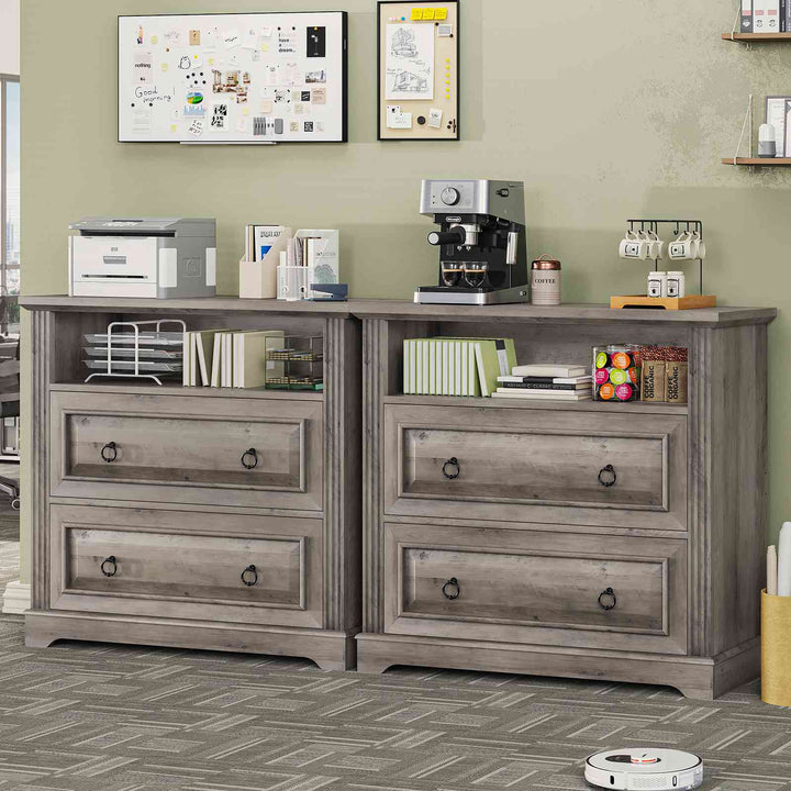SEDETA 33.8 Inch 2 Drawer File Cabinet Farmhouse Wood File Cabinets Wood Lateral File Cabinet with Printer Stand Storage Shelf