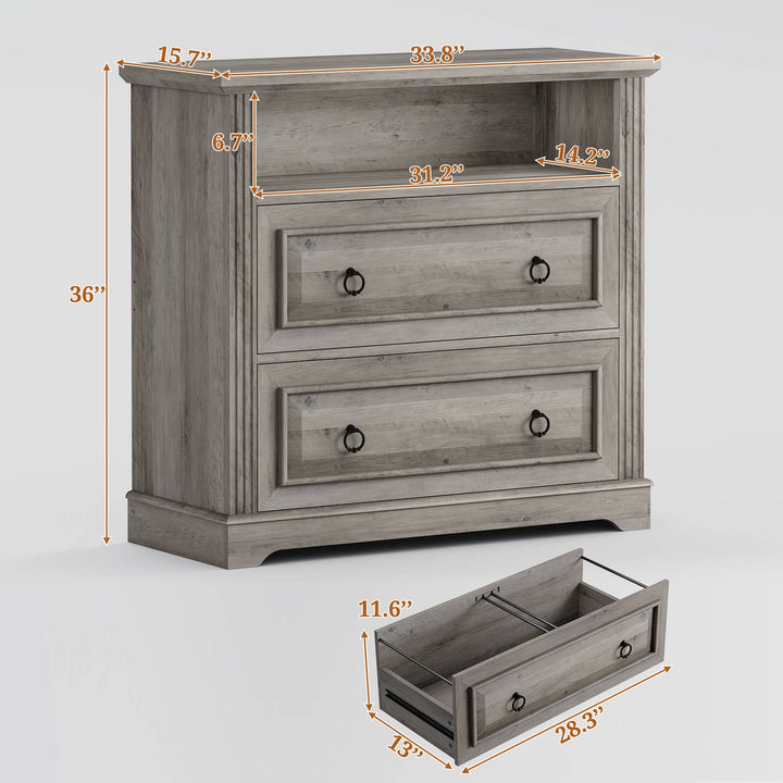 SEDETA 33.8 Inch 2 Drawer File Cabinet Farmhouse Wood File Cabinets Wood Lateral File Cabinet with Printer Stand Storage Shelf