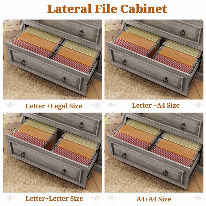 SEDETA 33.8 Inch 2 Drawer File Cabinet Farmhouse Wood File Cabinets Wood Lateral File Cabinet with Printer Stand Storage Shelf