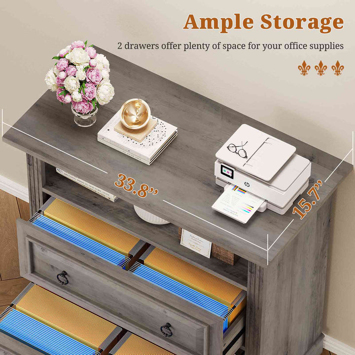 SEDETA 33.8 Inch 2 Drawer File Cabinet Farmhouse Wood File Cabinets Wood Lateral File Cabinet with Printer Stand Storage Shelf