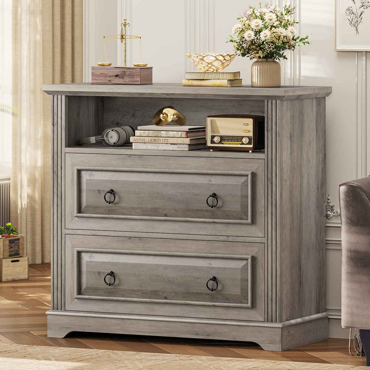 SEDETA 33.8 Inch 2 Drawer File Cabinet Farmhouse Wood File Cabinets Wood Lateral File Cabinet with Printer Stand Storage Shelf