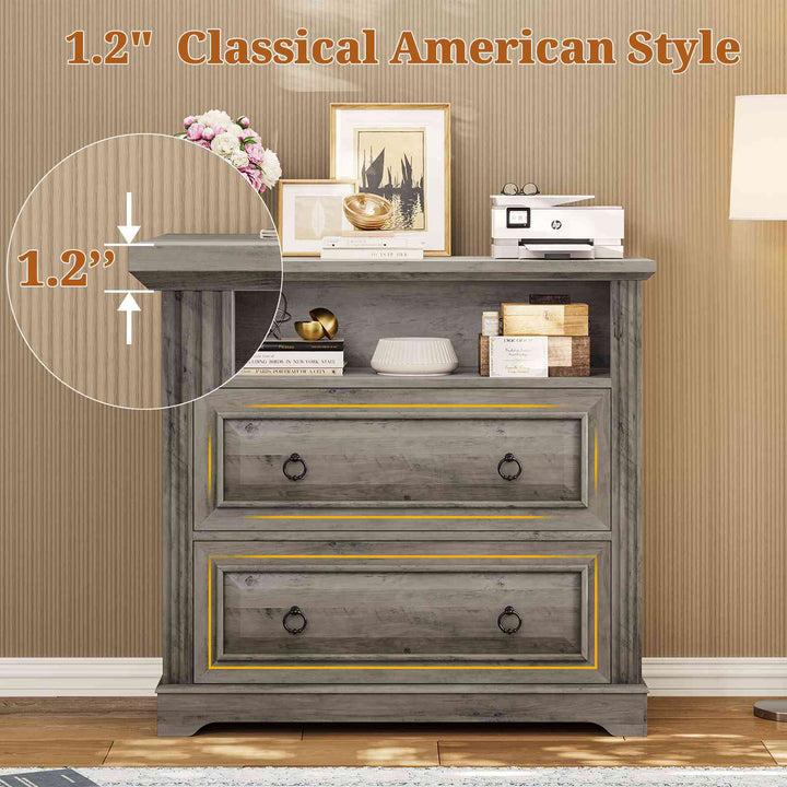 SEDETA 33.8 Inch 2 Drawer File Cabinet Farmhouse Wood File Cabinets Wood Lateral File Cabinet with Printer Stand Storage Shelf