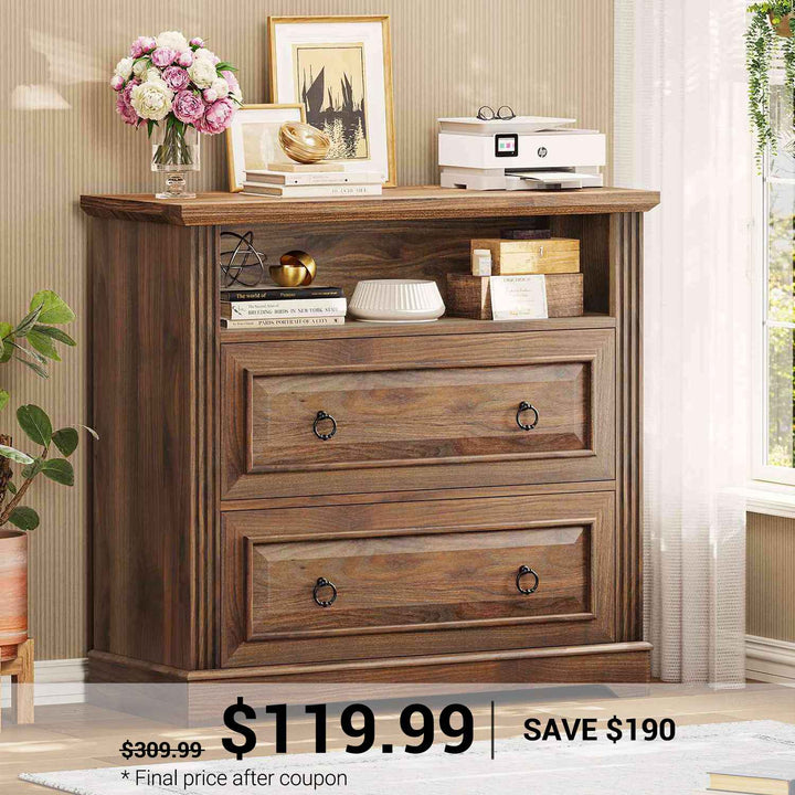 SEDETA | 33.8 Inch 2 Drawer File Cabinet Classical American with Printer Stand Storage Shelf Filing Cabinet Fits Letter Legal A4 Size