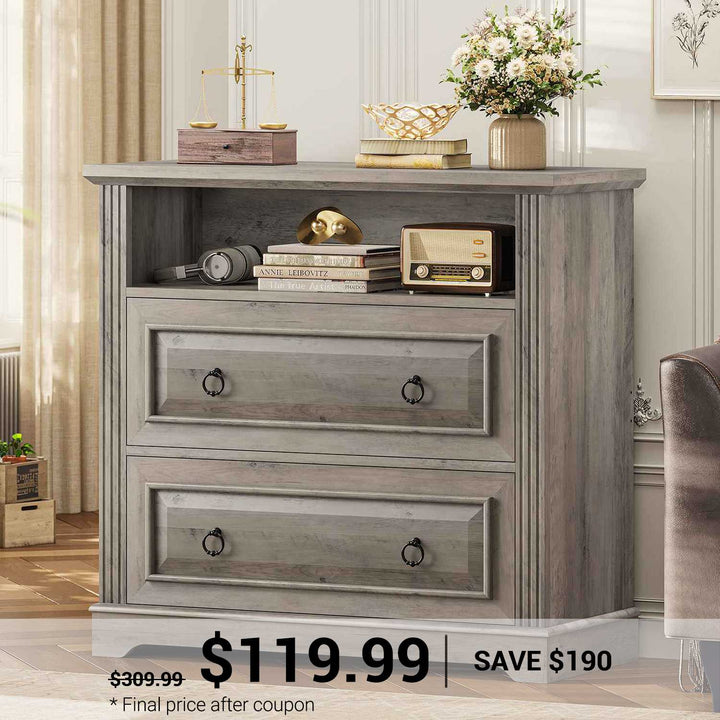 SEDETA | 33.8 Inch 2 Drawer File Cabinet Classical American with Printer Stand Storage Shelf Filing Cabinet Fits Letter Legal A4 Size
