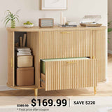 SEDETA 39.4 Inch File Cabinet for Home Office Modern Fluted Curved Cabinet with 2 Sliding Door Storage