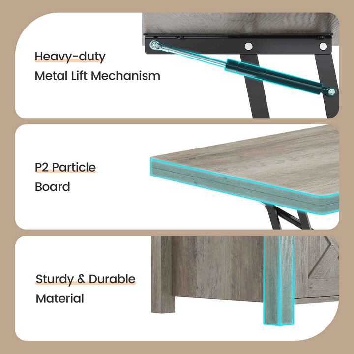 SEDETA® 40 Inch Lift Top Coffee Table Farmhouse 4 in 1 Multi-Function for Living Room