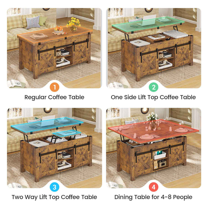 SEDETA® 40 Inch Lift Top Coffee Table Farmhouse 4 in 1 Multi-Function for Living Room