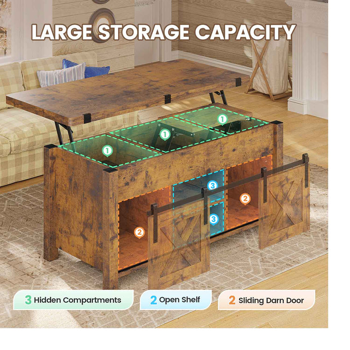 SEDETA® 40 Inch Lift Top Coffee Table Farmhouse 4 in 1 Multi-Function for Living Room