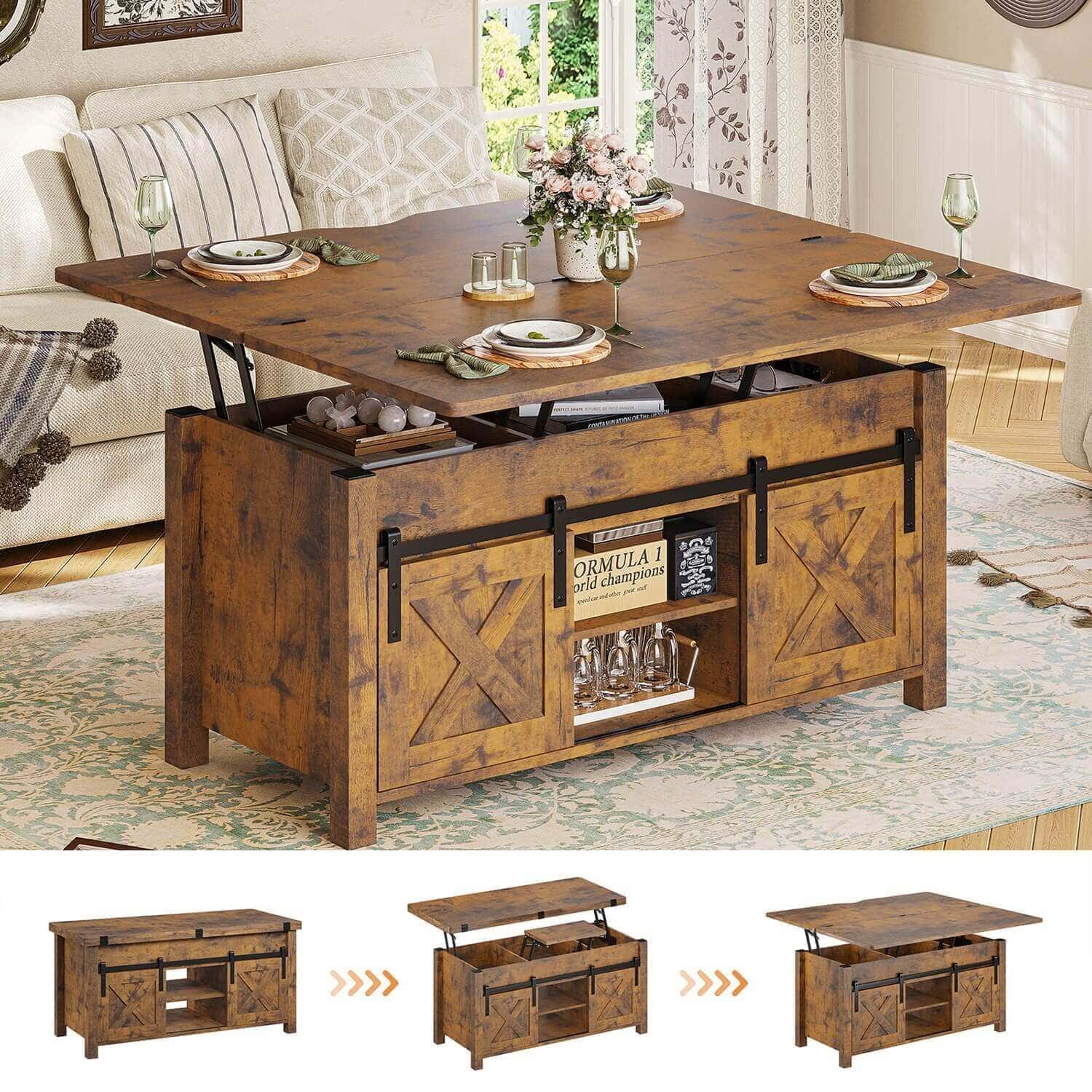 SEDETA® 40 Inch Lift Top Coffee Table Farmhouse 4 in 1 Multi-Function