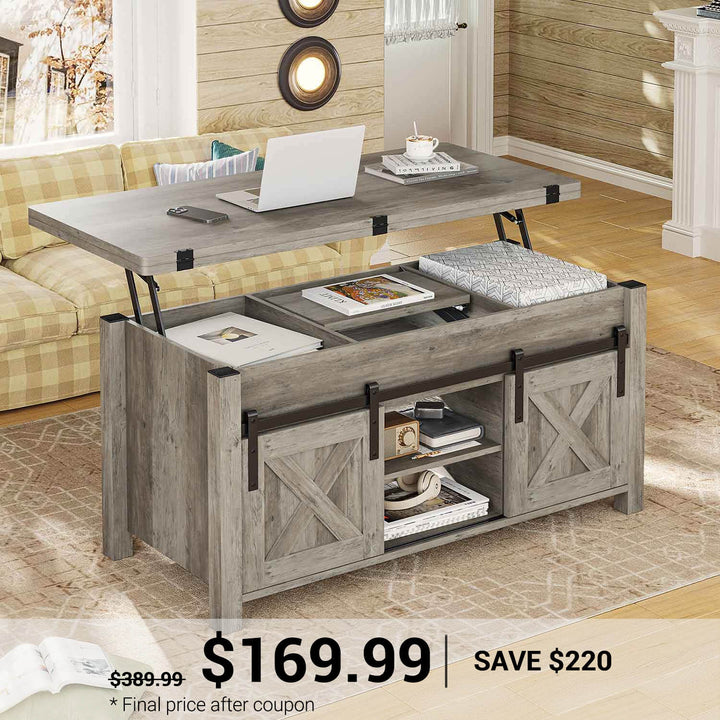 SEDETA® 40 Inch Lift Top Coffee Table Farmhouse 4 in 1 Multi-Function for Living Room