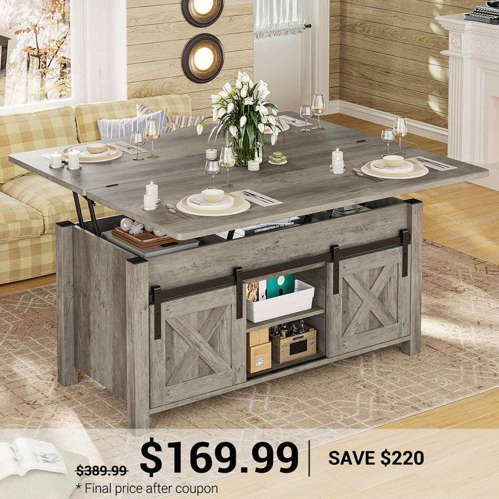 SEDETA® 40 Inch Lift Top Coffee Table Farmhouse 4 in 1 Multi-Function for Living Room