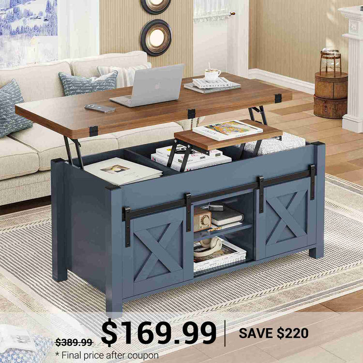 SEDETA® 40 Inch Lift Top Coffee Table Farmhouse 4 in 1 Multi-Function for Living Room