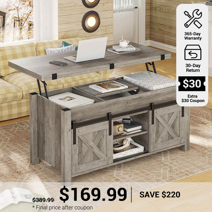 SEDETA® 40 Inch Lift Top Coffee Table Farmhouse 4 in 1 Multi-Function for Living Room
