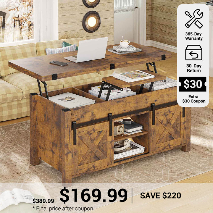 SEDETA® 40 Inch Lift Top Coffee Table Farmhouse 4 in 1 Multi-Function for Living Room