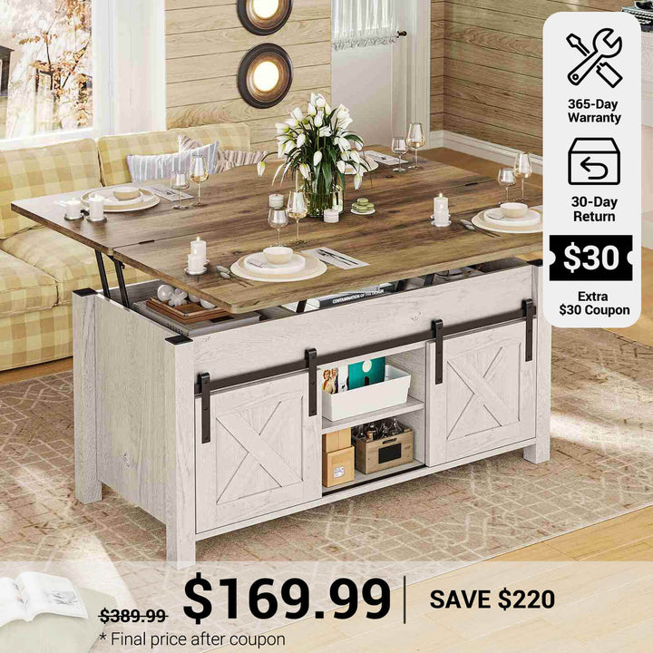 SEDETA® 40 Inch Lift Top Coffee Table Farmhouse 4 in 1 Multi-Function for Living Room