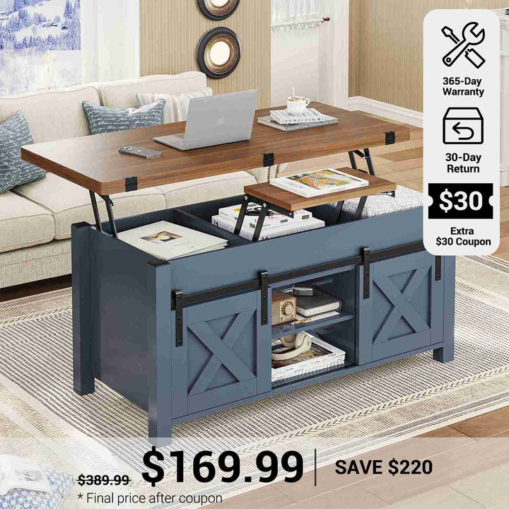 SEDETA® 40 Inch Lift Top Coffee Table Farmhouse 4 in 1 Multi-Function for Living Room