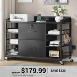 SEDETA 44 Inch 2 Drawer File Cabinet Filing Cabinet with Power Strip Lock 6 Storage Shelves