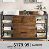 SEDETA 44 Inch 2 Drawer File Cabinet Filing Cabinet with Power Strip Lock 6 Storage Shelves