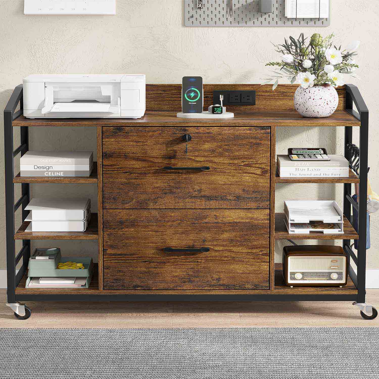 SEDETA 44 Inch 2 Drawer File Cabinet Filing Cabinet with Power Strip L