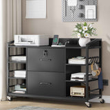 SEDETA - 44 Inch 2 Drawer File Cabinets with Power Strip Lock 6 Storage Shelves for Home Office