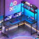 SEDETA | 45.3 Inch LED Gaming Desk L Shaped Corner Computer Desk with Storage Shelves