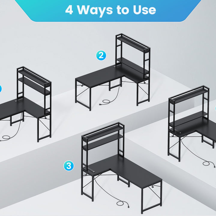 SEDETA | 45.3 Inch LED Gaming Desk L Shaped Corner Computer Desk with Storage Shelves