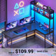 SEDETA | 45.3 Inch LED Gaming Desk L Shaped Corner Computer Desk with Storage Shelves