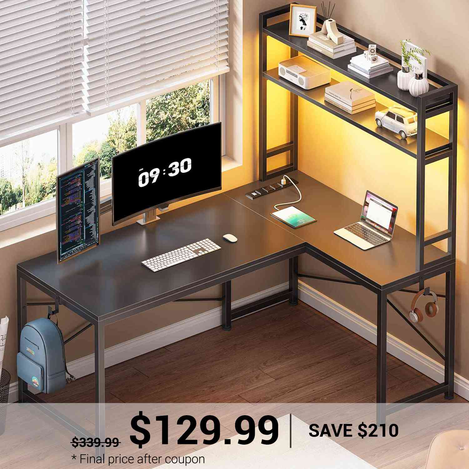 SEDETA 45.3 Inch L Shaped Gaming Desk with Hutch Reversible Home Offic