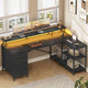 SEDETA 47.2 Inch L Shaped Desk with 4 Drawers and Storage Shelves L Shaped Gaming Desk with LED Lights Power Outlets