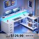 SEDETA 47.2 Inch L Shaped Desk with 4 Drawers and Storage Shelves L Shaped Gaming Desk with LED Lights Power Outlets