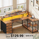 SEDETA 47.2 Inch L Shaped Desk with 4 Drawers and Storage Shelves L Shaped Gaming Desk with LED Lights Power Outlets