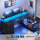 SEDETA 47.2 Inch L Shaped Desk with 4 Drawers and Storage Shelves L Shaped Gaming Desk with LED Lights Power Outlets