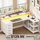 SEDETA 47.2 Inch L Shaped Desk with 4 Drawers and Storage Shelves L Shaped Gaming Desk with LED Lights Power Outlets