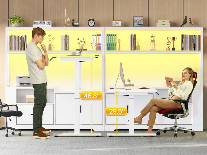 SEDETA | 48.6 Inch L Shaped Standing Desk Computer Desk Height Adjustable Electric Corner Gaming Desks with Power Outlets LED Lights