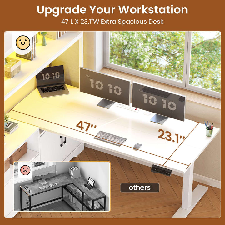 SEDETA | 48.6 Inch L Shaped Standing Desk Computer Desk Height Adjustable Electric Corner Gaming Desks with Power Outlets LED Lights
