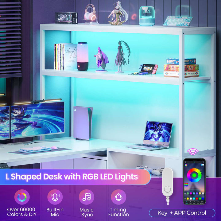SEDETA | 48.6 Inch L Shaped Standing Desk Computer Desk Height Adjustable Electric Corner Gaming Desks with Power Outlets LED Lights