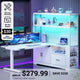 SEDETA® 48.6 Inch L Shaped Height Adjustable Electric Standing Desk Computer Gaming Desk with LED Lights Drawers Power Outlets