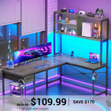 SEDETA | 51.2 Inch L Shaped Gaming Desk Small Computer Desk with Drawer LED Lights and Storage