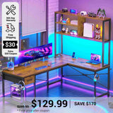 SEDETA 51.2 Inch Reversible L shaped Gaming Desk Small Corner Desk with LED Lights Drawer and Storage Shelves