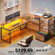 SEDETA 51 Inch L Shaped Gaming Desk with Storage Shelves Power Outlets LED Lights and Monitor Stand