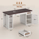 SEDETA 55.1 Inch Rattan Computer Desk with Drawers Farmhouse Office Desks with Power Outlets Storage Cabinet