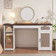 SEDETA 55.1 Inch Rattan Computer Desk with Drawers Farmhouse Office Desks with Power Outlets Storage Cabinet