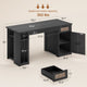 SEDETA 55.1 Inch Rattan Computer Desk with Drawers Farmhouse Office Desks with Power Outlets Storage Cabinet