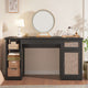 SEDETA 55.1 Inch Rattan Computer Desk with Drawers Farmhouse Office Desks with Power Outlets Storage Cabinet